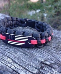The American Store Thin Red Line American Flag Paracord Bracelet For Firefighters, Fireman Gift, Torn American Flag Paracord Charm, His Birthday Gift Guide