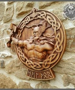 The American Store Thor Odin Valkiria Asatru Viking Mythology Icon Home Decor Art Norse Wood Picture Pagan Gods Carving Heathen Celtic Norse Rune Wall Hanging