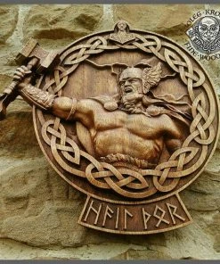 The American Store Thor Odin Valkiria Asatru Viking Mythology Icon Home Decor Art Norse Wood Picture Pagan Gods Carving Heathen Celtic Norse Rune Wall Hanging