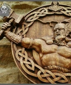 The American Store Thor Odin Valkiria Asatru Viking Mythology Icon Home Decor Art Norse Wood Picture Pagan Gods Carving Heathen Celtic Norse Rune Wall Hanging