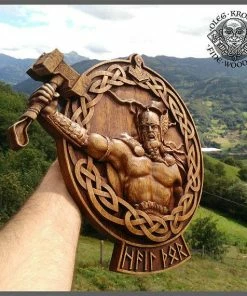 The American Store Thor Odin Valkiria Asatru Viking Mythology Icon Home Decor Art Norse Wood Picture Pagan Gods Carving Heathen Celtic Norse Rune Wall Hanging