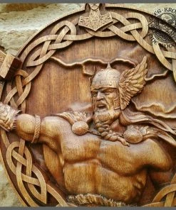 The American Store Thor Odin Valkiria Asatru Viking Mythology Icon Home Decor Art Norse Wood Picture Pagan Gods Carving Heathen Celtic Norse Rune Wall Hanging