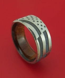 StonebrookJewelry Titanium American Flag Custom Made United States Flag Ring With Wood Sleeve Gift Collection