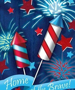 Toland Home Garden Home Of The Brave 12.5 X 18 Inch Decorative Patriotic Summer July 4 Firework USA Garden Flag