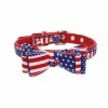 Paws Garden Store Pets Transer Pet Supply American Flag Print PU Leather Cloth Pet Dog Collar With Bowknot 80531