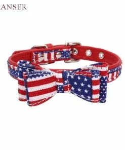 Paws Garden Store Pets Transer Pet Supply American Flag Print PU Leather Cloth Pet Dog Collar With Bowknot 80531