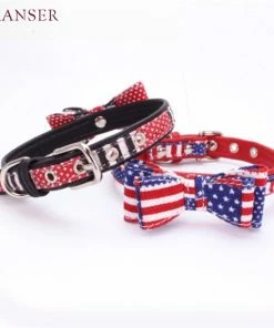 Paws Garden Store Pets Transer Pet Supply American Flag Print PU Leather Cloth Pet Dog Collar With Bowknot 80531