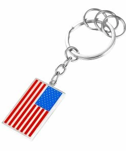 Onlineamericanstore U7 New American Flag Medal Key Chains Stainless Steel Yellow Gold Plat