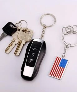 Onlineamericanstore U7 New American Flag Medal Key Chains Stainless Steel Yellow Gold Plat