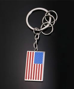 Onlineamericanstore U7 New American Flag Medal Key Chains Stainless Steel Yellow Gold Plat