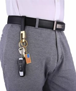 Onlineamericanstore U7 New American Flag Medal Key Chains Stainless Steel Yellow Gold Plat