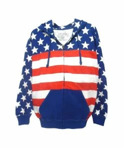Women Clothing US Vintage Unisex Proud American Flag Zip Up Hoodie Sweatshirt USW3543