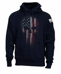 Fantastic Tees USA American Flag Skull Military Patriotic Men's Sweatshirt Hoodie