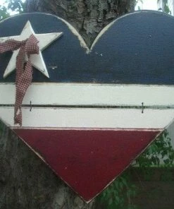 FRANSCOUNTRYFL American Flag USA AMERICANA HEART Patriotic Ship Boat Personalized Country Rustic Primitive Distressed Handmade & Painted God Bless America Sign Plaque