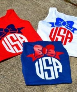 Embellishboutiquellc USA Bow Comfort Colors Tank - Memorial Day - Labor Day - Independence Day - July 4th