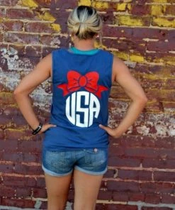 Embellishboutiquellc USA Bow Comfort Colors Tank - Memorial Day - Labor Day - Independence Day - July 4th