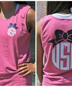 Embellishboutiquellc Women Clothing USA Bow Comfort Colors Tank - Memorial Day - Labor Day - Independence Day - July 4th