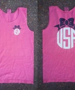 Embellishboutiquellc Women Clothing USA Bow Comfort Colors Tank - Memorial Day - Labor Day - Independence Day - July 4th