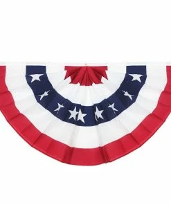 Patriotic Theme Party Supplies USA Pleated Fan Flag, ANLEY 1.5x3 Ft American US Bunting Flag Patriotic Stars & Stripes - Sharp Color And Fade Resistant - Canvas Header And Brass Grommets - United States 1.5 X 3 Feet Half Fan Banner