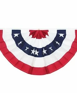 Patriotic Theme Party Supplies USA Pleated Fan Flag, ANLEY 1.5x3 Ft American US Bunting Flag Patriotic Stars & Stripes - Sharp Color And Fade Resistant - Canvas Header And Brass Grommets - United States 1.5 X 3 Feet Half Fan Banner