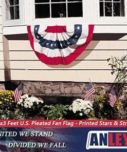 Patriotic Theme Party Supplies USA Pleated Fan Flag, ANLEY 1.5x3 Ft American US Bunting Flag Patriotic Stars & Stripes - Sharp Color And Fade Resistant - Canvas Header And Brass Grommets - United States 1.5 X 3 Feet Half Fan Banner