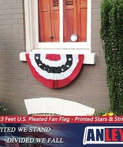 Patriotic Theme Party Supplies USA Pleated Fan Flag, ANLEY 1.5x3 Ft American US Bunting Flag Patriotic Stars & Stripes - Sharp Color And Fade Resistant - Canvas Header And Brass Grommets - United States 1.5 X 3 Feet Half Fan Banner