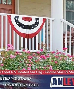 Patriotic Theme Party Supplies USA Pleated Fan Flag, ANLEY 1.5x3 Ft American US Bunting Flag Patriotic Stars & Stripes - Sharp Color And Fade Resistant - Canvas Header And Brass Grommets - United States 1.5 X 3 Feet Half Fan Banner