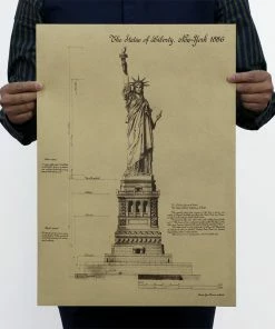 Seasonstorm Stationery Store Wall Decor & Art USA Statue Of Liberty Drawing Wall Sticker Kraft Retro Poster Painting Core Map DIY Home Garage Art Decoration Vintage Prints