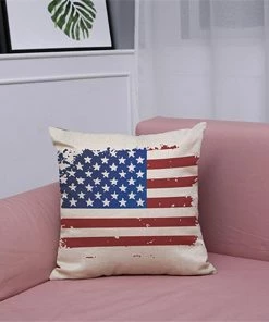 Onlineamericanstore Vintage American Flag Pillow Cases Cotton Linen Sofa Cushion Cover Home Decor