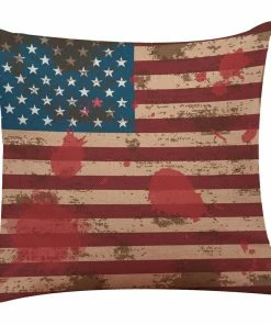 Onlineamericanstore Vintage American Flag Pillow Cases Cotton Linen Sofa Cushion Cover Home Decor