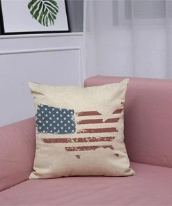 Onlineamericanstore Vintage American Flag Pillow Cases Cotton Linen Sofa Cushion Cover Home Decor
