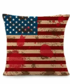 Onlineamericanstore Vintage American Flag Pillow Cases Cotton Linen Sofa Cushion Cover Home Decor Accessories
