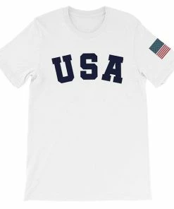 LexGraphix Women Clothing Vintage USA Unisex T-Shirt With American Flag Sleeve Print, 4th Of July, Fourth Of July, Independence Day, World Cup Soccer, Vintage USA Tee
