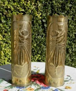 The American Store American Vintage Collection Vintage WW1 American Trench Art Shell Cases. Militaria World War 1. Antique Brass Artillery Shell Case Vases. Sweet Hearts. Remington Gun.