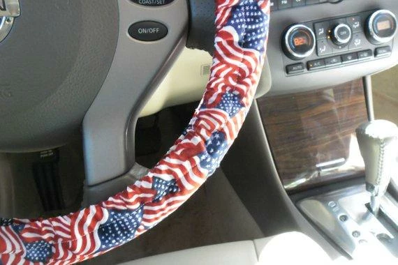 AJDenimWorks Wavy American Flag Steering Wheel Cover, Red, White, And Blue Wheel Cover Accessories 4 AJDenimWorks Wavy American Flag Steering Wheel Cover, Red, White, And Blue Wheel Cover Accessories