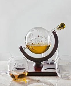 Godinger Whiskey Decanter Globe Set With 4 Etched Globe Whisky Glasses - For Liquor, Scotch, Bourbon, Vodka And Wine - 850ml Casual Glasses