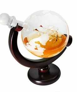 Flybold Casual Glasses Whiskey Decanter Set World Etched Globe Decanter Antique Ship Glass Stopper Pour Funnel Liquor Dispenser Spirits Scotch Bourbon Vodka Rum Wine Tequila Brandy Perfect Gift 850 Ml