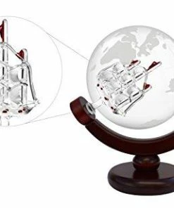 Flybold Casual Glasses Whiskey Decanter Set World Etched Globe Decanter Antique Ship Glass Stopper Pour Funnel Liquor Dispenser Spirits Scotch Bourbon Vodka Rum Wine Tequila Brandy Perfect Gift 850 Ml