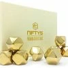 The American Store Whiskey Stones Gold Edition Gift Set Of 8 Stainless Steel Diamond Shaped Ice Cubes, Reusable Chilling Rocks Including Silicone Tip Tongs And Storage Tray By NIFTY5 Casual Glasses