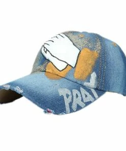 Onlineamericanstore Accessories Women Men Baseball Cap Hand Painted Denim Rhinestone Baseball Cap Adjustable Bone Masculino Snapback Hip Hop Flat Hat