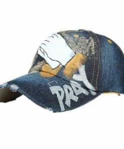 Onlineamericanstore Accessories Women Men Baseball Cap Hand Painted Denim Rhinestone Baseball Cap Adjustable Bone Masculino Snapback Hip Hop Flat Hat