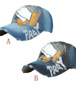 Onlineamericanstore Accessories Women Men Baseball Cap Hand Painted Denim Rhinestone Baseball Cap Adjustable Bone Masculino Snapback Hip Hop Flat Hat