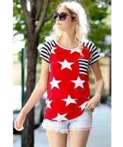Stars And Crescent Jewelry Women's American Flag Element Star Print Round Neck Short-sleeved Labor Days Gift Women Clothing