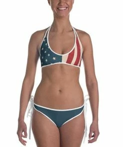The American Store Women Clothing Women's Cheeky USA Reversible Bottoms 4th Of July American Flag Bikini (red Inside Out), Patriotic American Flag Swimsuit, Independence Day