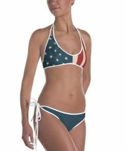 The American Store Women Clothing Women's Cheeky USA Reversible Bottoms 4th Of July American Flag Bikini (red Inside Out), Patriotic American Flag Swimsuit, Independence Day