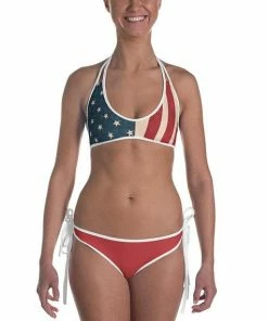 The American Store Women Clothing Women's Cheeky USA Reversible Bottoms 4th Of July American Flag Bikini (red Inside Out), Patriotic American Flag Swimsuit, Independence Day