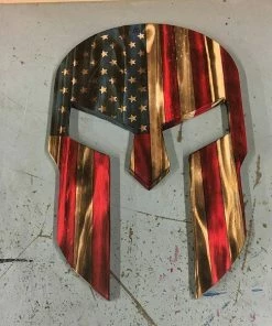 Online American Store Wood Spartan Helmet - Man Cave Decor - Wood American Flag - Rustic Wall Art - Patriotic Wall Art - Wooden Spartan - Charred Wood Helmet