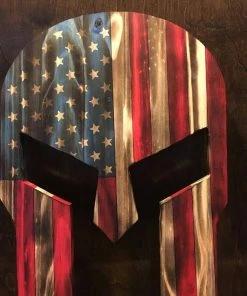 Online American Store Wood Spartan Helmet - Man Cave Decor - Wood American Flag - Rustic Wall Art - Patriotic Wall Art - Wooden Spartan - Charred Wood Helmet