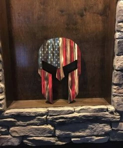 Online American Store Wood Spartan Helmet - Man Cave Decor - Wood American Flag - Rustic Wall Art - Patriotic Wall Art - Wooden Spartan - Charred Wood Helmet