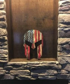Online American Store Wood Spartan Helmet - Man Cave Decor - Wood American Flag - Rustic Wall Art - Patriotic Wall Art - Wooden Spartan - Charred Wood Helmet